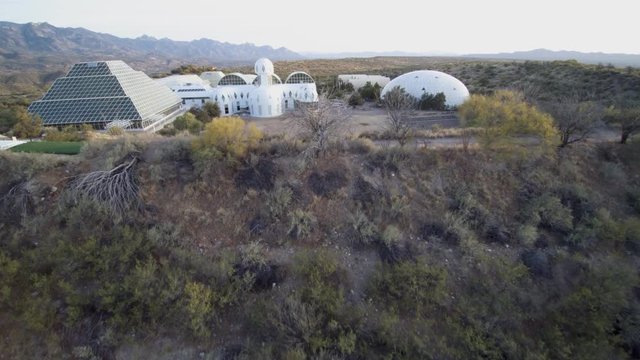 Drone aerial reveal of biosphere 2 in Arizona