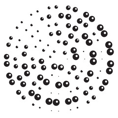 Geometric radial element. Abstract concentric, radial geometric motif dots pattern. Black on white silhouettes eps 10 vector illustration.