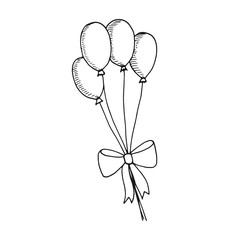 air balloons with a bow flying a hand drawing vector. isolated object on white background