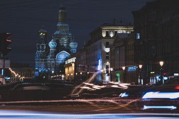 Fototapeta na wymiar view of the winter St. Petersburg. Night lights of the city. architecture