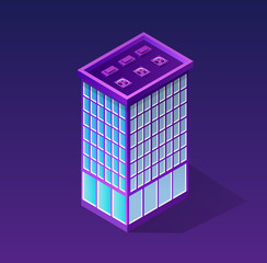 Isometric ultraviolet home of violet colors 3d building modern town street, urban road architecture. Vector illustration map of isometry for the business design concept.