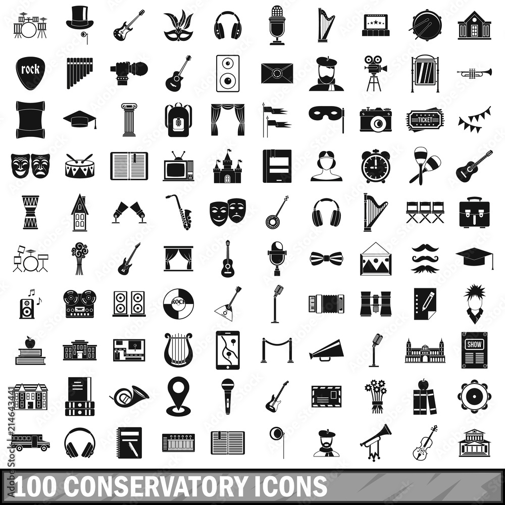 Poster 100 conservatory icons set in simple style for any design vector illustration