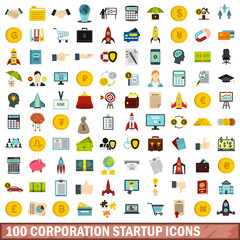 100 corporation startup icons set in flat style for any design vector illustration