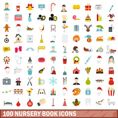100 nursery book icons set in flat style for any design vector illustration