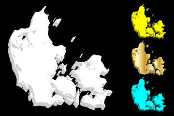 3D map of Denmark (Kingdom of Denmark) - white, yellow, blue and gold - vector illustration