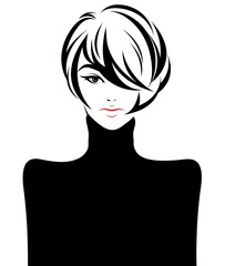 women short hair style icon, logo women on white background
