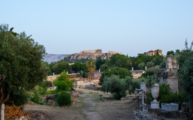 The Acropolis of Athens.View from Kerameikos Cemetery archaeological site.