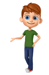 Boy indicates hands on an empty space. 3d render.