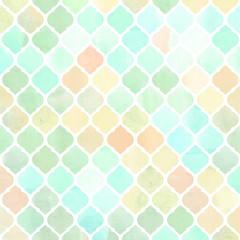 Watercolor abstract geometric pattern. Arab tiles. Kaleidoscope effect. Watercolor mosaic. - 214647207