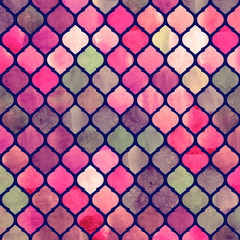 Watercolor abstract geometric pattern. Arab tiles. Kaleidoscope effect. Watercolor mosaic.