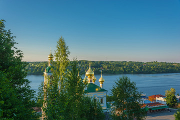 Golden domes in the setting sun, Russia.