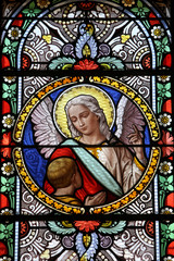 Fototapeta premium Ange. Vitrail. Eglise Saint-Michel de Chamonix. / Angel. Stained glass. Church Saint-Michel of Chamonix.