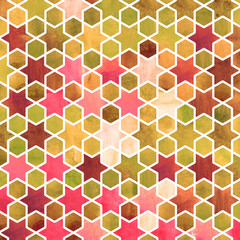 Watercolor abstract geometric pattern. Arab tiles. Kaleidoscope effect. Watercolor mosaic.