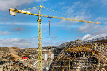 Construction of a viaduct, civil engineering to build a road