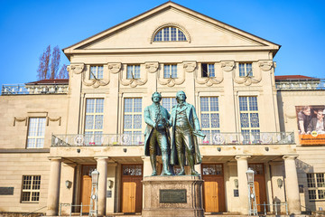 Famous sculpture of Goethe and Schiller in the city of Weimar in Germany / Most famous classical...
