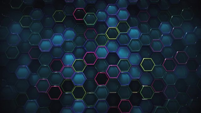 4K Abstract Honeycomb Grid. Technology background. 3D Animation
