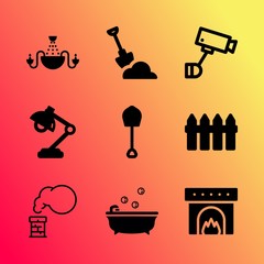 Vector icon set about home with 9 icons related to healthy, foam, snow, winter, relaxation, back, garden, style, classic and health