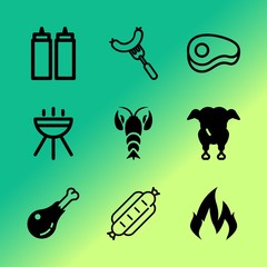 Vector icon set about barbecue with 9 icons related to vector, animal, frankfurter, hen, small, barbeque, liquid, barbecue, icon and logo