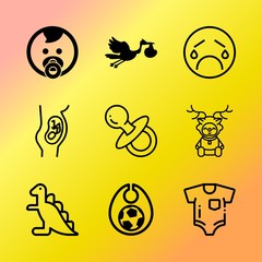 Vector icon set about baby with 9 icons related to birth, holiday, male, body, mouth, dinosaur, child, apron, comic and expectation