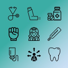 Vector icon set about medicine with 9 icons related to medic, ambulance, child, dental, female, dna, set, illustration, heartbeat and diagnose