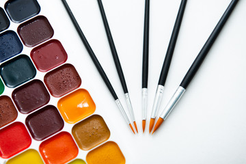 Watercolors and brushes