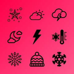 Vector icon set about weather with 9 icons related to garden, pattern, energy, weather, snowboarding, lush, wool, meteorology, dramatic and element