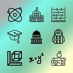 Vector icon set about education with 9 icons related to glass, urban, simple, accounting, hand, bachelor, educational, metric, line and retro