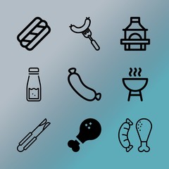 Vector icon set about barbecue with 9 icons related to mayo, yellow, outdoor, condiment, drumstick, cooking, braai, tongs, preparation and roasted