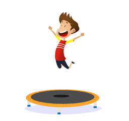 Happy preschool kid jumping on trampoline - 214653011