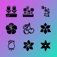 Vector icon set about flowers with 9 icons related to seamless, freshness, botany, decor, object, blue, holidays, print, border and elegant