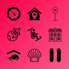 Fototapeta premium Vector icon set about travel and tourism with 9 icons related to vector, indoor, animal, contemporary, modern, silhouette, town, drawing, automobile and rose