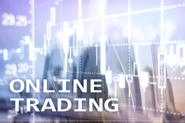Fototapeta premium Online trading, FOREX, Investment concept on blurred business center background.