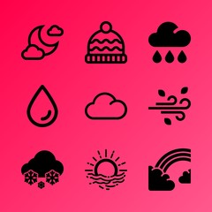 Vector icon set about weather with 9 icons related to spray, pink, weather, mysterious, mystery, air, thermometer, window, surface and tree