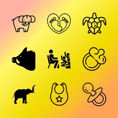 Vector icon set about baby with 9 icons related to fox, livestock, mouth, child, concept, learning, quiet, indian, greeting and image