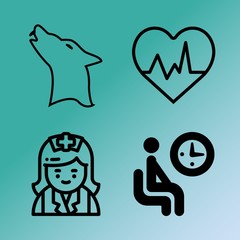 Vector icon set about medicine with 4 icons related to mammal, modern, playing, cardiology, ecg, training, healthcare, white, canine and horizontal