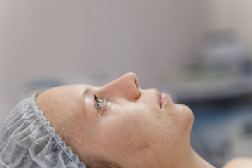 Obraz na płótnie Canvas close-up portrait of a patient on a couch before surgery