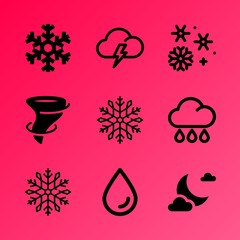 Vector icon set about weather with 9 icons related to glitter, typhoon, outdoor, waterfall, circle, silhouette, nasa, effect, aqua and catastrophic
