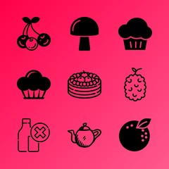 Vector icon set about food with 9 icons related to portobello, treat, top view, frosting, wallpaper, collection, raisin, love, wood and marzipan
