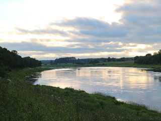 sunset over the river in summer