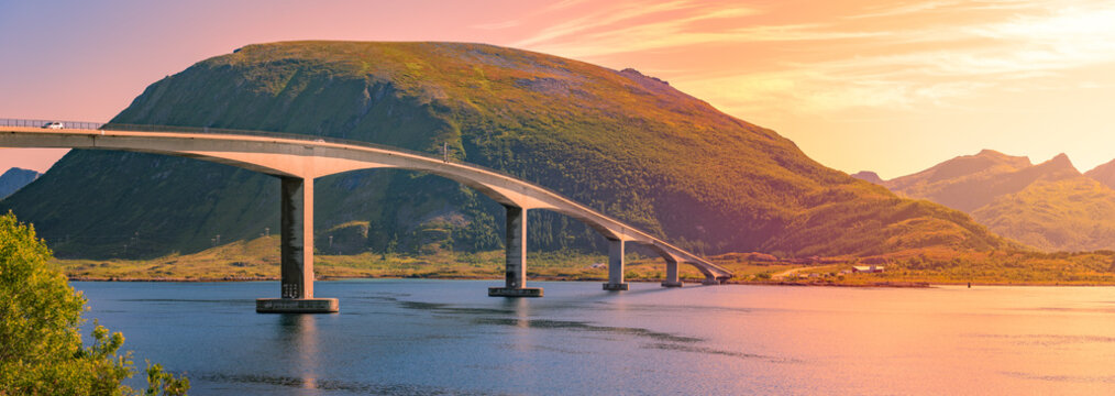 Fototapeta Car on bridge road in Norway, Europe