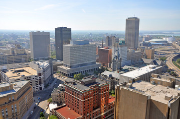 Buffalo City aerial view from the top of the City Hall in downtown Buffalo, New York, USA.