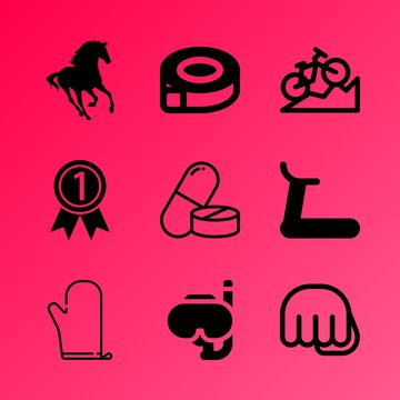 Vector Icon Set About Fitness And Sport With 9 Icons Related To Flat, Diver, Number, Portrait, Aggressive, Vintage, Runner, Sticker, Adult And Icon