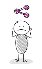 Cartoon stickman holding share (social media) icon. Vector.