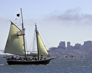 Schooner sailing in San Francisco Bay, Sausilito, California