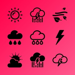 Vector icon set about weather with 9 icons related to landscape, element, spring, global, glare, pattern, pastel, outdoors, flat and energy