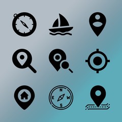 Vector icon set about location with 9 icons related to graphic, bubble, focus, gentleman, banner, display, wave, safety, user and goal