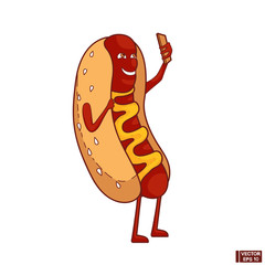 Cartoon funny hot dog icon.
