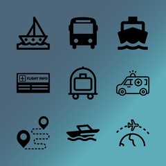 Vector icon set about transport with 9 icons related to auto, waiting, leisure, taxi, indoor, bike, concept, bus, set and engine