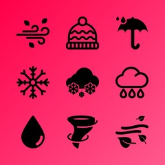 Vector icon set about weather with 9 icons related to water, seasonal, road, sakura, illustration, usa, leaf, wallpaper, harvey and waterfall