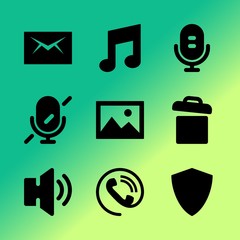 Vector icon set about mobile device with 9 icons related to textbook, paper, voice, beat, frame, concept, realistic, musician, business and e-mail